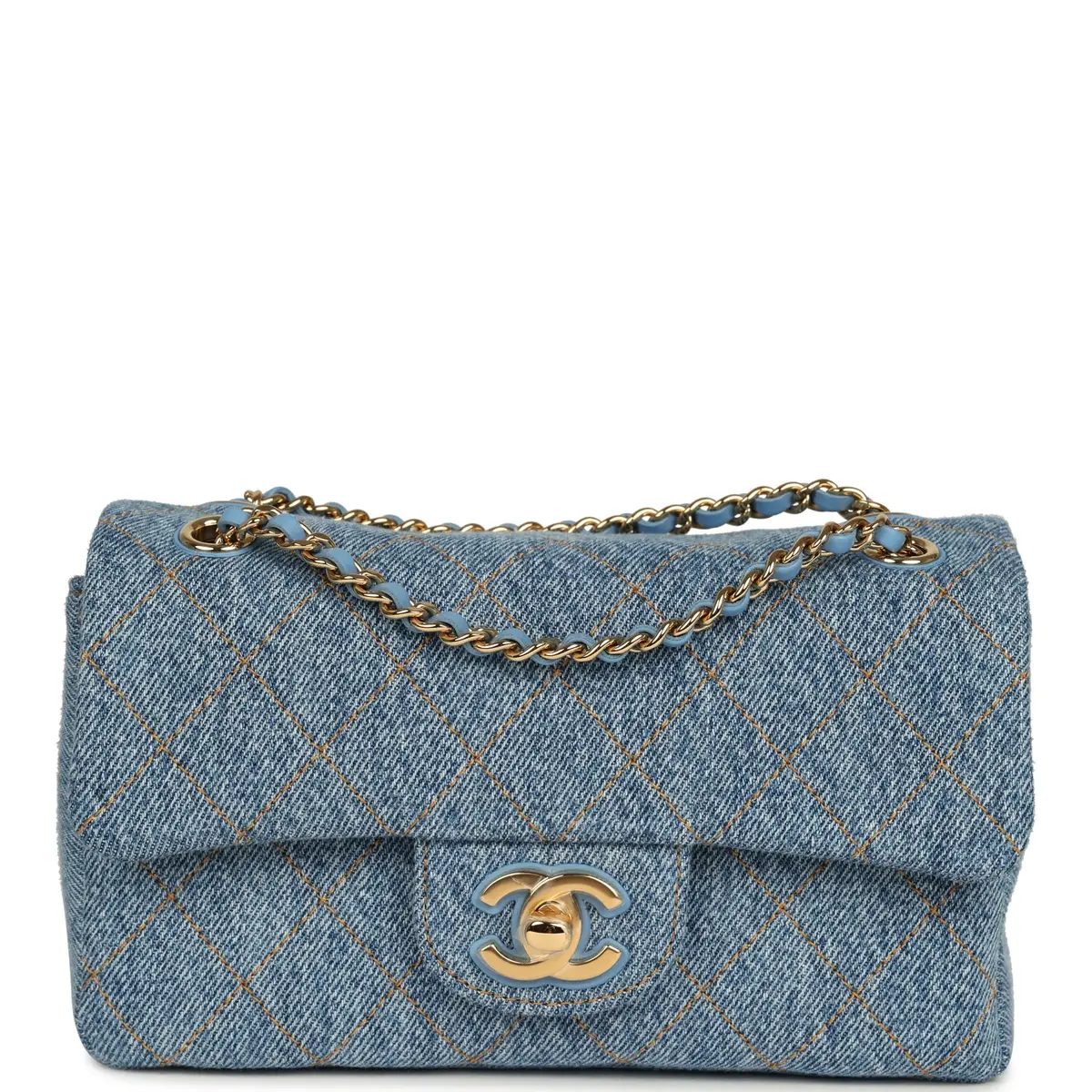 Chanel Chanel Mini "Souplissimo" Flap Bag Blue Denim Gold Hardware | Image 1 Chanel Chanel Mini "Souplissimo" Flap Bag Blue Denim Gold Hardware | Image 1