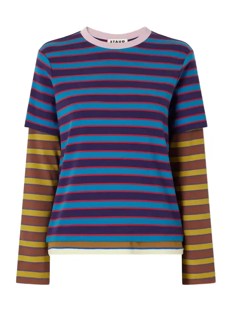 Staud Dillon Layered Striped Stretch Cotton-jersey T-shirt | Image 1 Staud Dillon Layered Striped Stretch Cotton-jersey T-shirt | Image 1