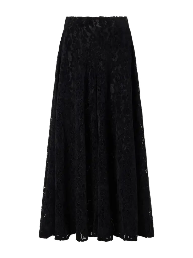 Loretta Caponi Vittoria Velvet Lace High-waist Wide-leg Pants