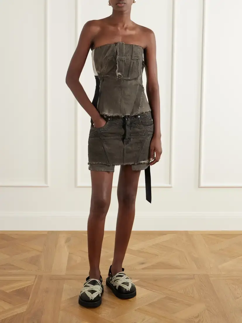Rick Owens Drkshdw Lana Paneled Frayed Denim Mini Skirt | Thumbnail 2 Rick Owens Drkshdw Lana Paneled Frayed Denim Mini Skirt | Thumbnail 2