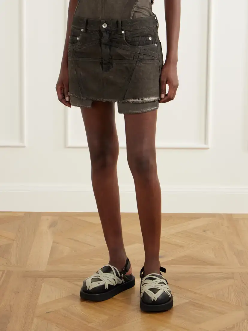 Rick Owens Drkshdw Lana Paneled Frayed Denim Mini Skirt | Thumbnail 3 Rick Owens Drkshdw Lana Paneled Frayed Denim Mini Skirt | Thumbnail 3