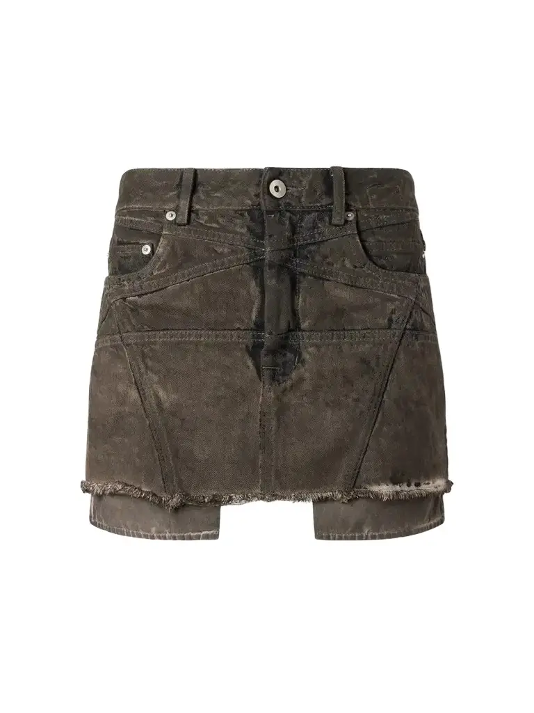 Rick Owens Drkshdw Lana Paneled Frayed Denim Mini Skirt