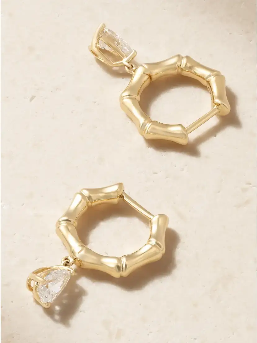 Anita Ko Small Bamboo Huggies 18-karat Gold Diamond Hoop Earrings | Thumbnail 3 Anita Ko Small Bamboo Huggies 18-karat Gold Diamond Hoop Earrings | Thumbnail 3