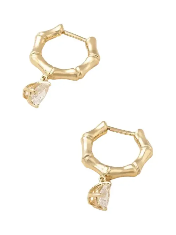 Small Bamboo Huggies 18-karat Gold Diamond Hoop Earrings Small Bamboo Huggies 18-karat Gold Diamond Hoop Earrings