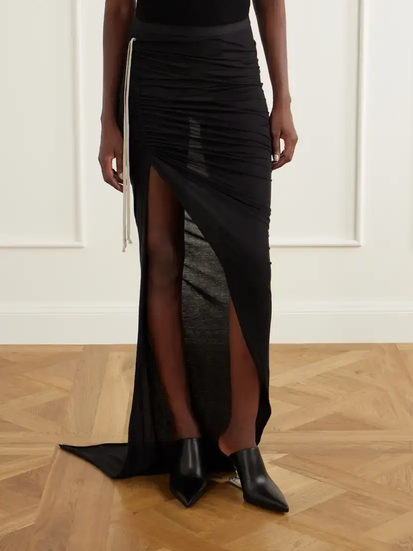 Rick Owens Drkshdw Ruched Cotton-jersey Maxi Skirt | Thumbnail 3 Rick Owens Drkshdw Ruched Cotton-jersey Maxi Skirt | Thumbnail 3