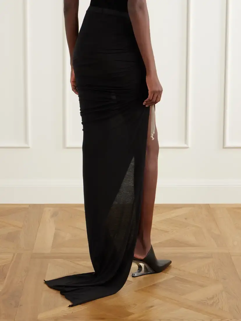Rick Owens Drkshdw Ruched Cotton-jersey Maxi Skirt | Thumbnail 4 Rick Owens Drkshdw Ruched Cotton-jersey Maxi Skirt | Thumbnail 4