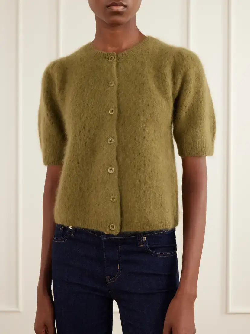 Frame The Airy Wool And Cashmere-blend Cardigan - Green | Thumbnail 3