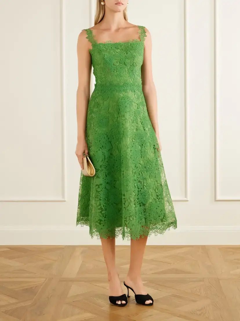 Carolina Herrera Lace-trimmed Crepe Midi Dress | Thumbnail 2 Carolina Herrera Lace-trimmed Crepe Midi Dress | Thumbnail 2