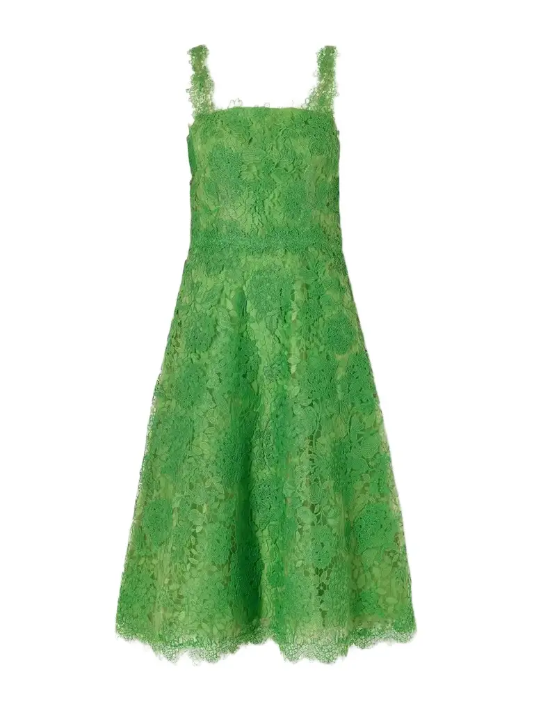 Lace-trimmed Crepe Midi Dress