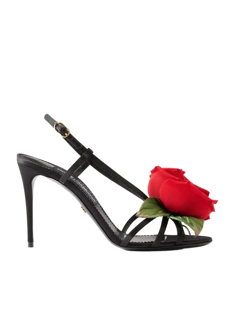 Dolce & Gabbana Floral-appliqué Satin Sandals | Image 1 Dolce & Gabbana Floral-appliqué Satin Sandals | Image 1