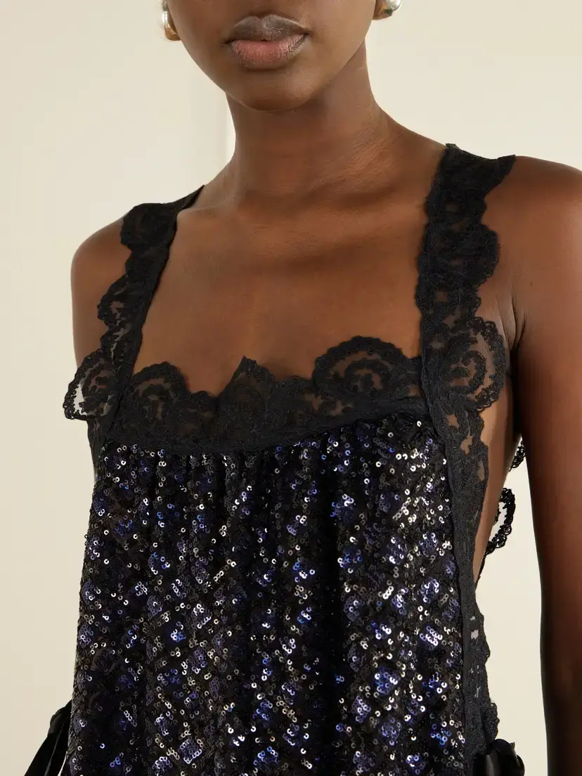Loretta Caponi Fiocchini Bow-detailed Sequin-embellished Lace-trimmed Organza Mini Dress | Thumbnail 4 Loretta Caponi Fiocchini Bow-detailed Sequin-embellished Lace-trimmed Organza Mini Dress | Thumbnail 4