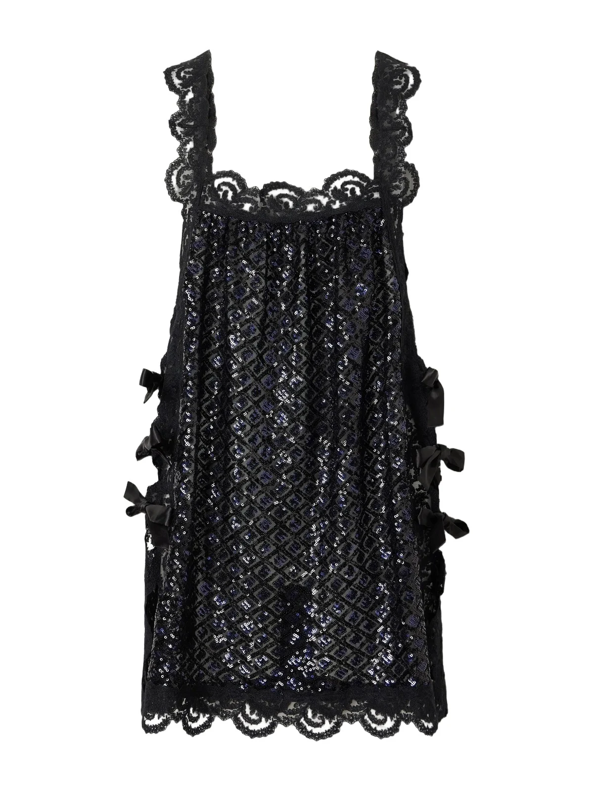 Loretta Caponi Fiocchini Bow-detailed Sequin-embellished Lace-trimmed Organza Mini Dress