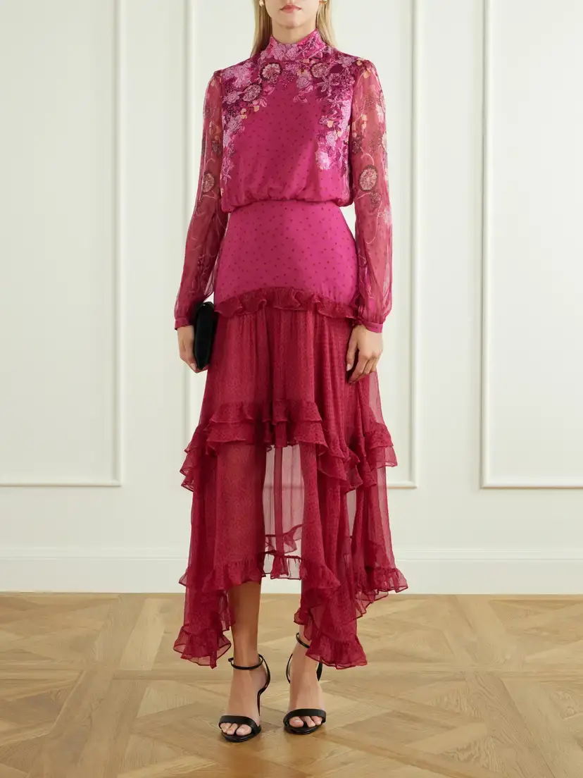 Saloni Jolie-c Asymmetric Tiered Floral-print Silk-georgette Maxi Dress | Thumbnail 2 Saloni Jolie-c Asymmetric Tiered Floral-print Silk-georgette Maxi Dress | Thumbnail 2