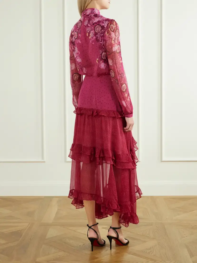 Saloni Jolie-c Asymmetric Tiered Floral-print Silk-georgette Maxi Dress | Thumbnail 3 Saloni Jolie-c Asymmetric Tiered Floral-print Silk-georgette Maxi Dress | Thumbnail 3
