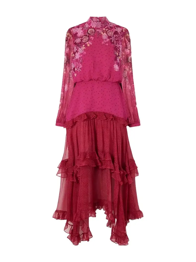 Saloni Jolie-c Asymmetric Tiered Floral-print Silk-georgette Maxi Dress | Image 1 Saloni Jolie-c Asymmetric Tiered Floral-print Silk-georgette Maxi Dress | Image 1