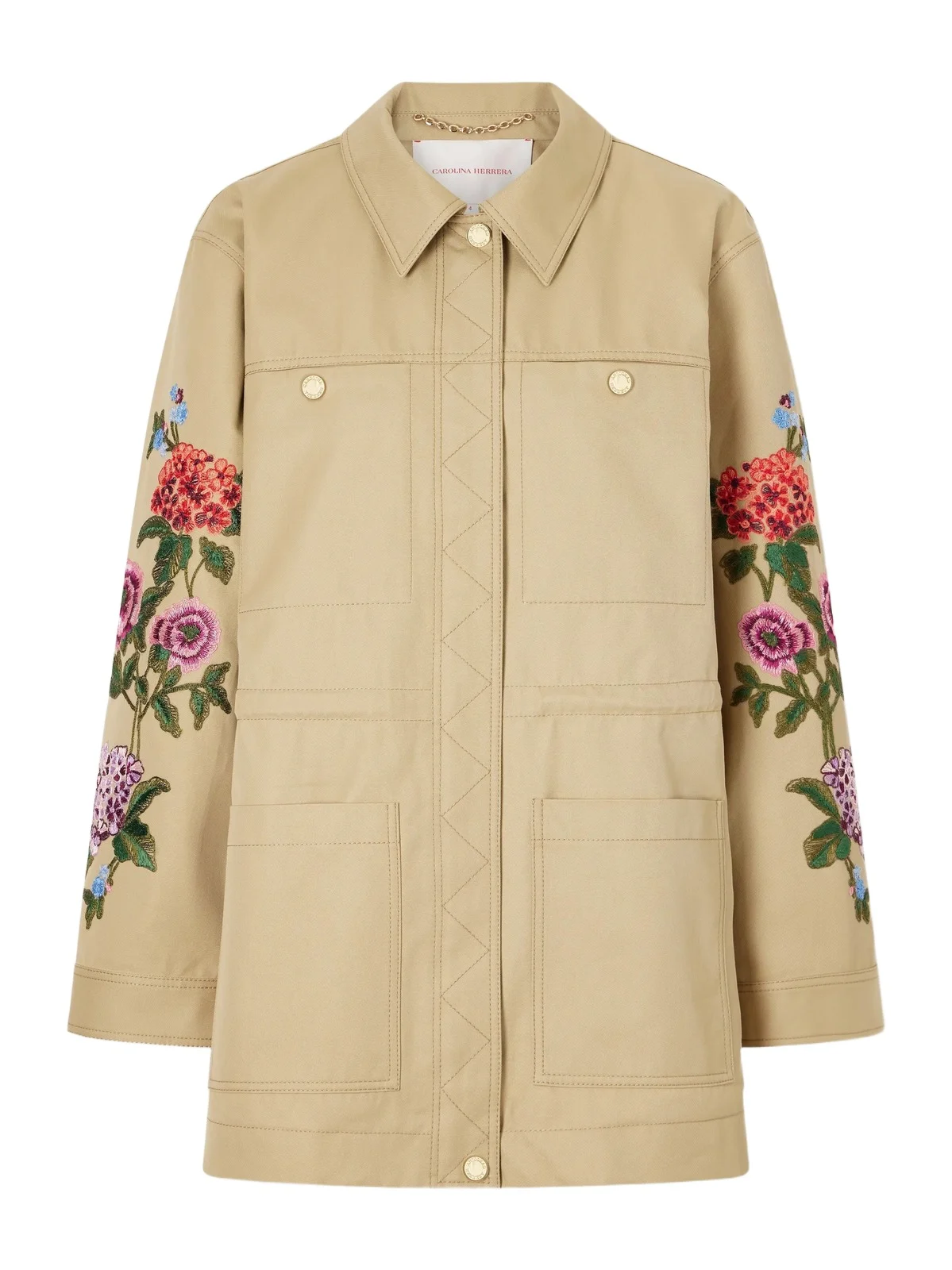 Carolina Herrera Floral-embroidered Cotton-gabardine Jacket