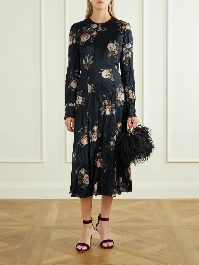 Erdem Floral-print Crinkled-satin Midi Dress | Thumbnail 2 Erdem Floral-print Crinkled-satin Midi Dress | Thumbnail 2