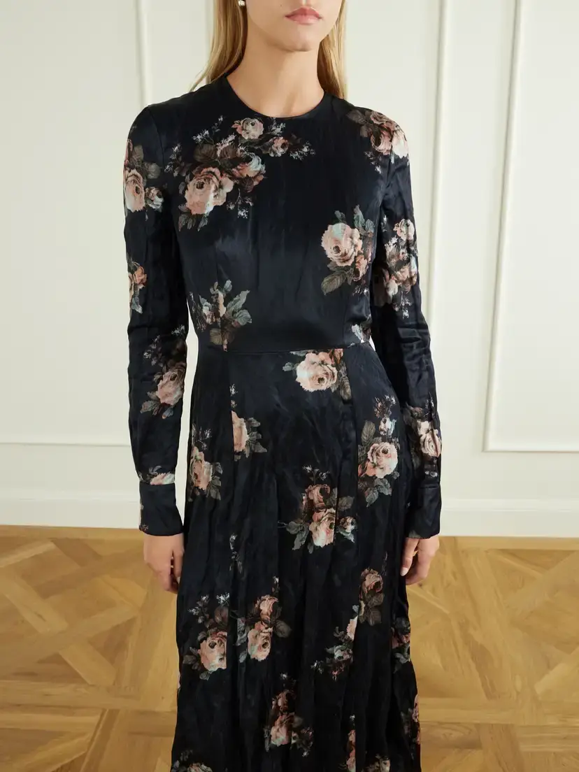 Erdem Floral-print Crinkled-satin Midi Dress | Thumbnail 4 Erdem Floral-print Crinkled-satin Midi Dress | Thumbnail 4