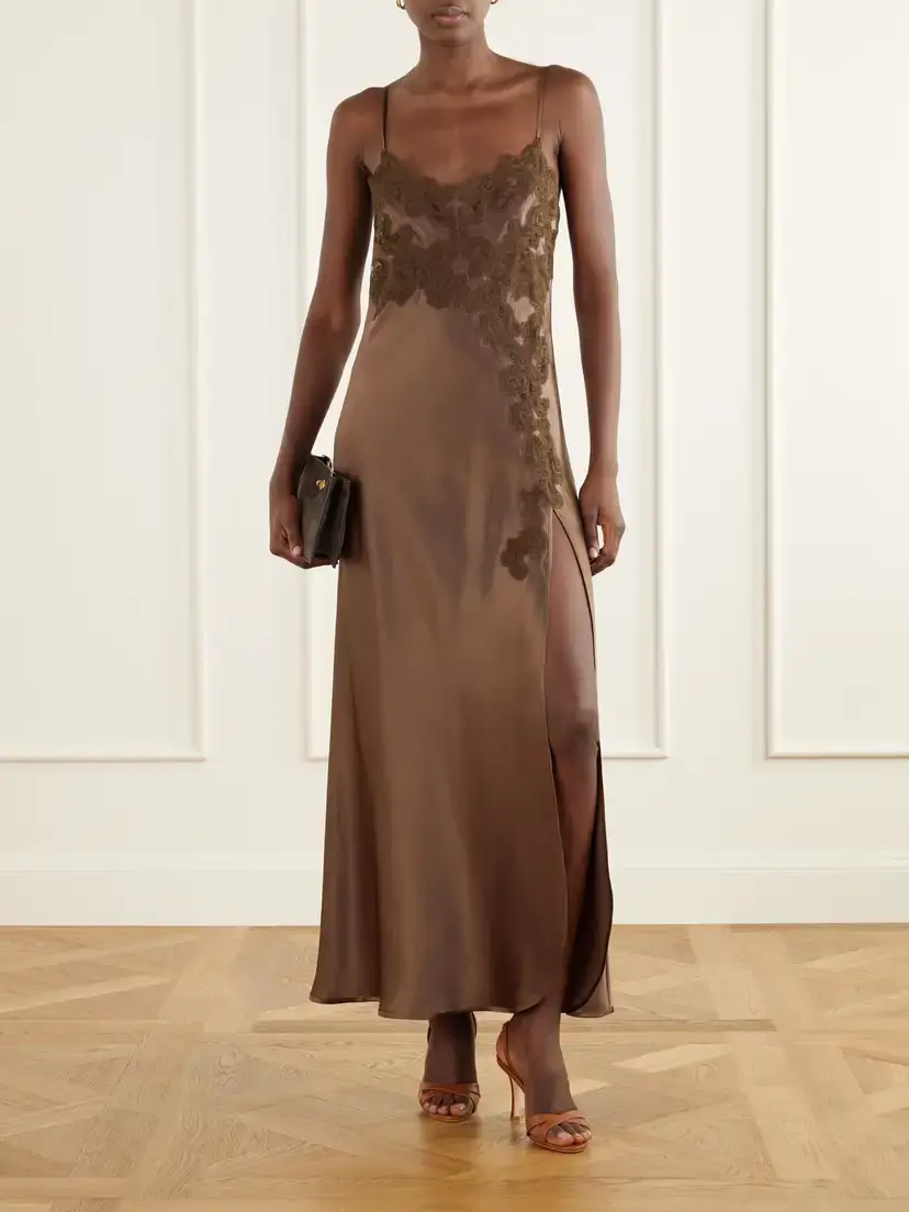 Loretta Caponi Giadeite Lace-trimmed Silk Maxi Dress | Thumbnail 2