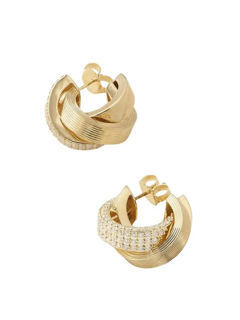Sydney Evan Tri Linked 14-karat Gold And Diamonds Hoop Earrings | Image 1 Sydney Evan Tri Linked 14-karat Gold And Diamonds Hoop Earrings | Image 1