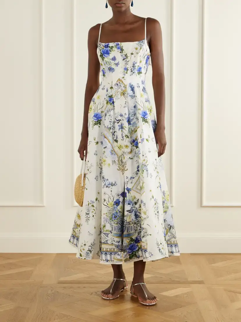Camilla Embellished Floral-print Linen And Silk-blend Midi Dress | Thumbnail 2 Camilla Embellished Floral-print Linen And Silk-blend Midi Dress | Thumbnail 2