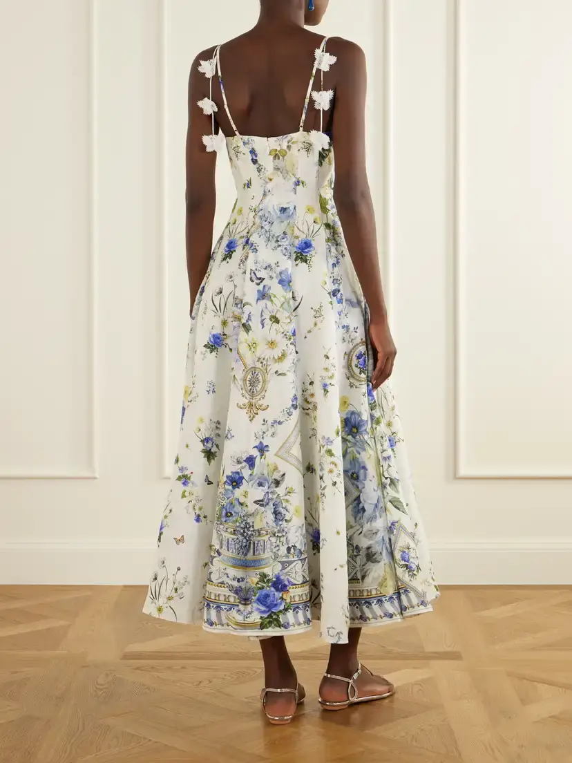 Camilla Embellished Floral-print Linen And Silk-blend Midi Dress | Thumbnail 3 Camilla Embellished Floral-print Linen And Silk-blend Midi Dress | Thumbnail 3