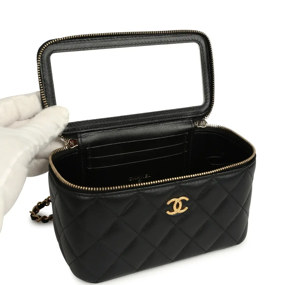 Chanel Chanel Small Top Handle Vanity Case with Chain Black Lambskin Antique Gold Hardware | Thumbnail 8 Chanel Chanel Small Top Handle Vanity Case with Chain Black Lambskin Antique Gold Hardware | Thumbnail 8