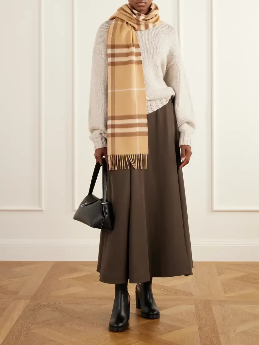 Burberry Fringed Checked Cashmere Scarf | Thumbnail 2 Burberry Fringed Checked Cashmere Scarf | Thumbnail 2
