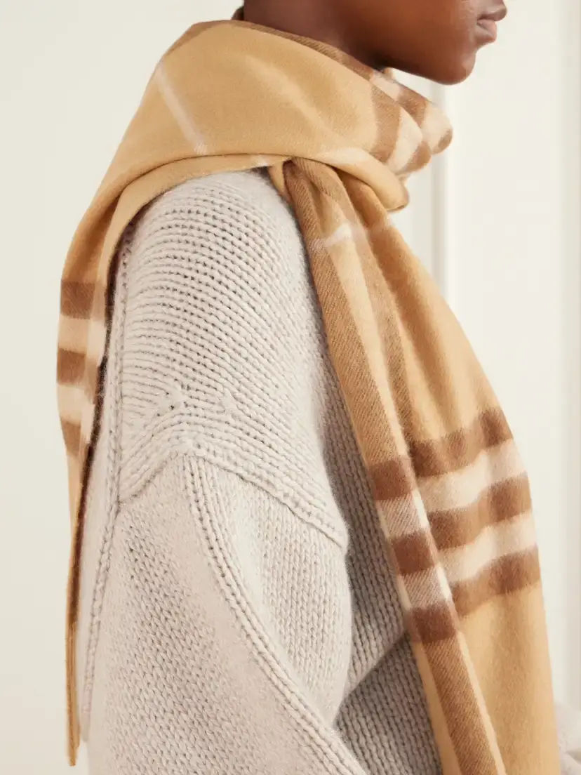 Burberry Fringed Checked Cashmere Scarf | Thumbnail 3 Burberry Fringed Checked Cashmere Scarf | Thumbnail 3