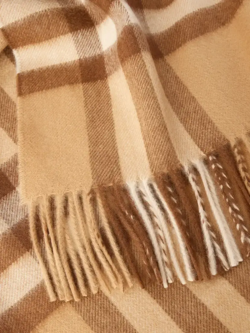 Burberry Fringed Checked Cashmere Scarf | Thumbnail 4 Burberry Fringed Checked Cashmere Scarf | Thumbnail 4