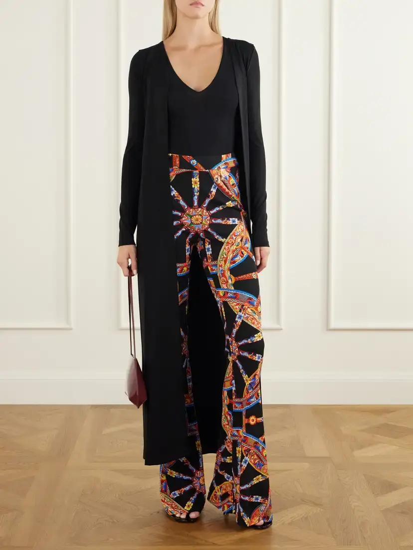 Dolce & Gabbana Organza Carretto Printed Flared Crepe Pants | Thumbnail 2