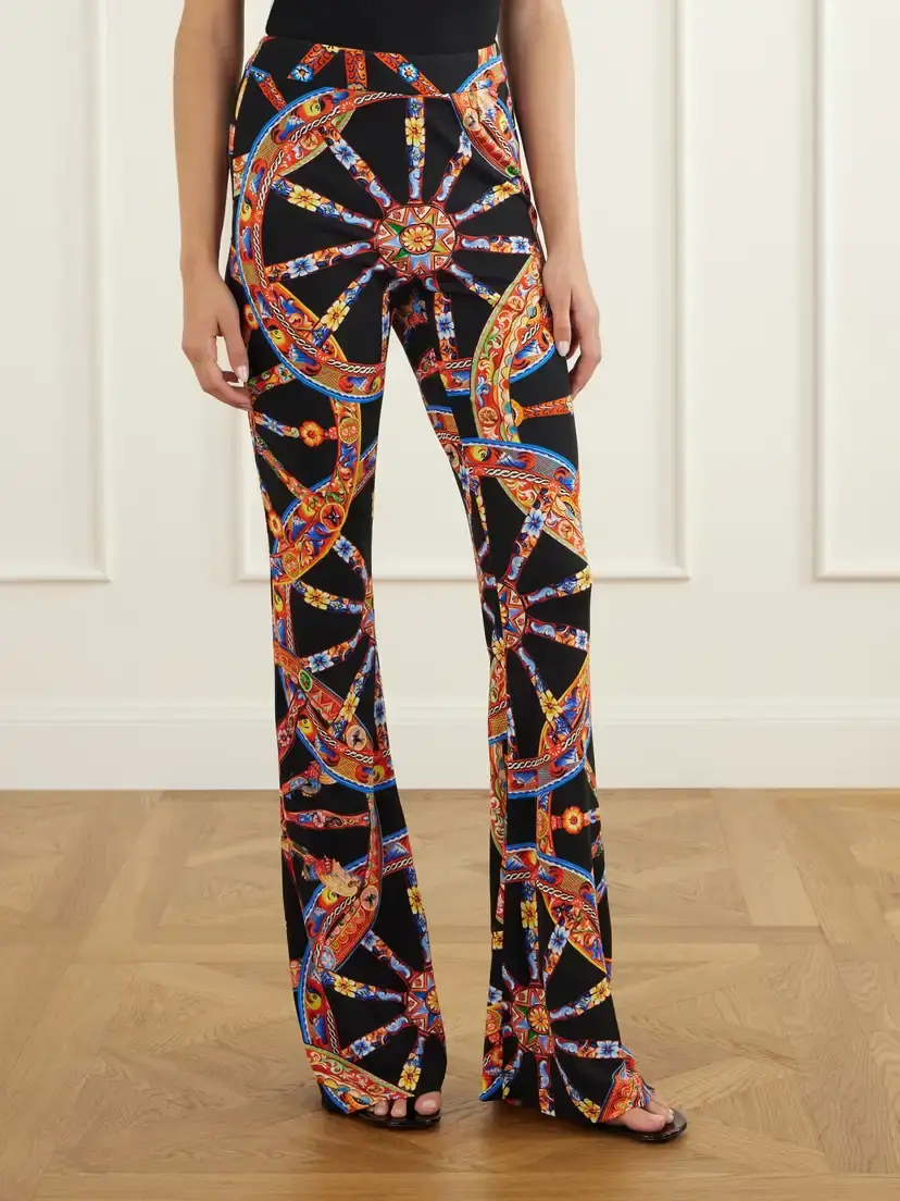 Dolce & Gabbana Organza Carretto Printed Flared Crepe Pants | Thumbnail 3