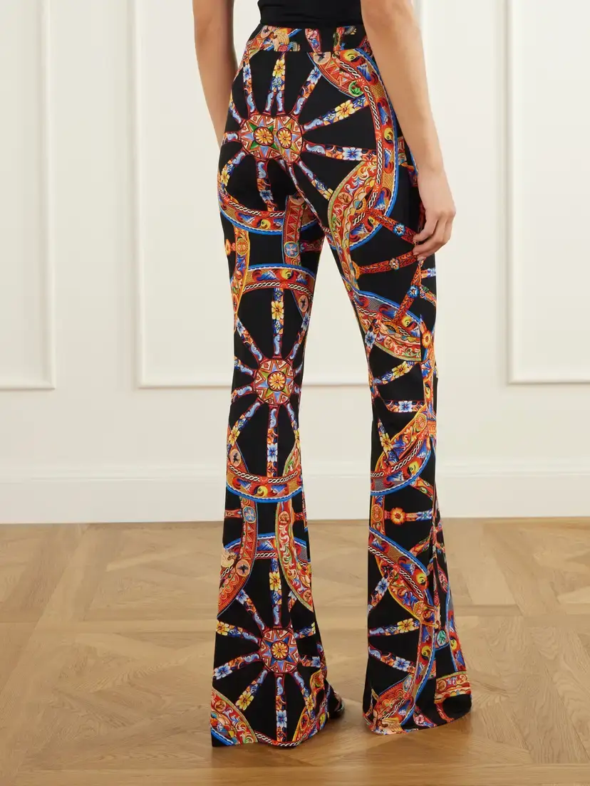 Dolce & Gabbana Organza Carretto Printed Flared Crepe Pants | Thumbnail 4