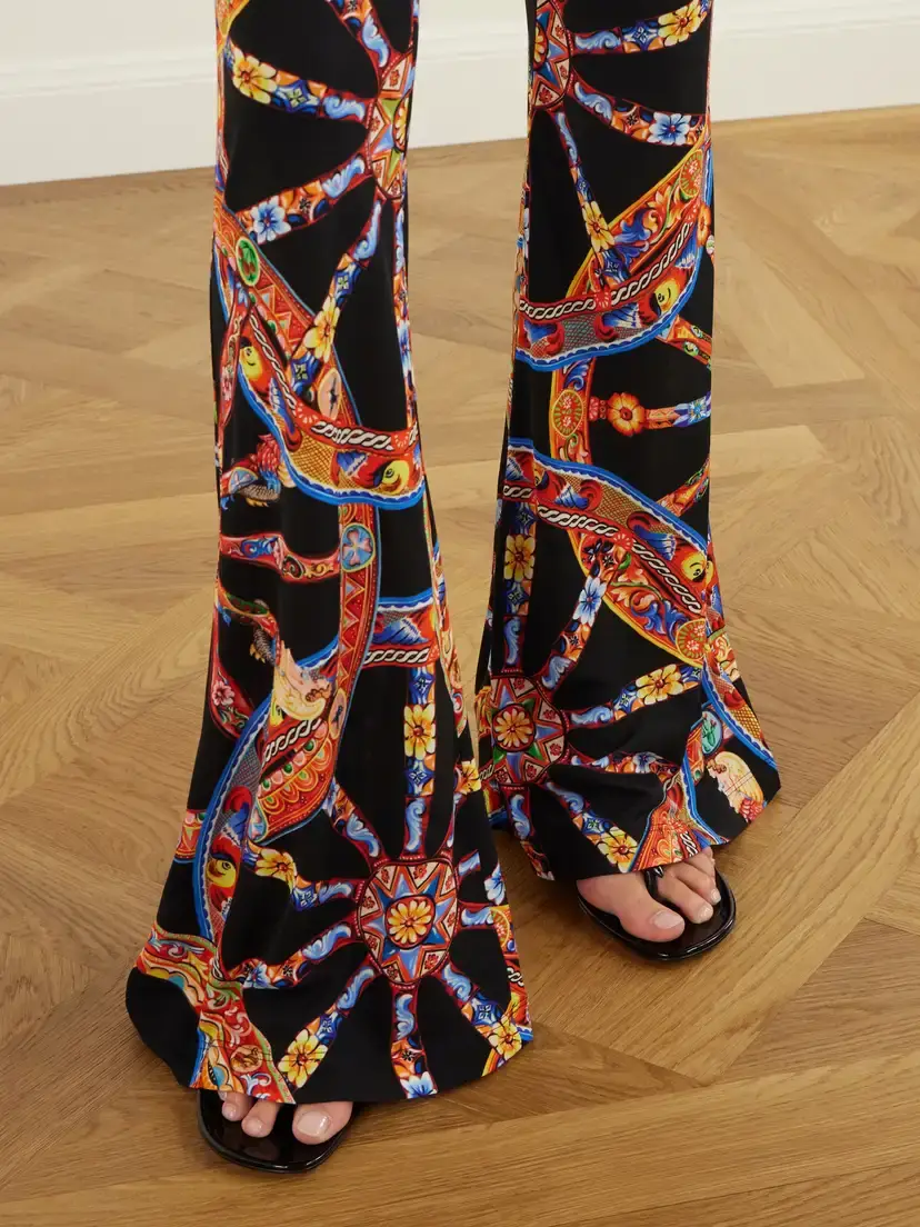 Dolce & Gabbana Organza Carretto Printed Flared Crepe Pants | Thumbnail 5