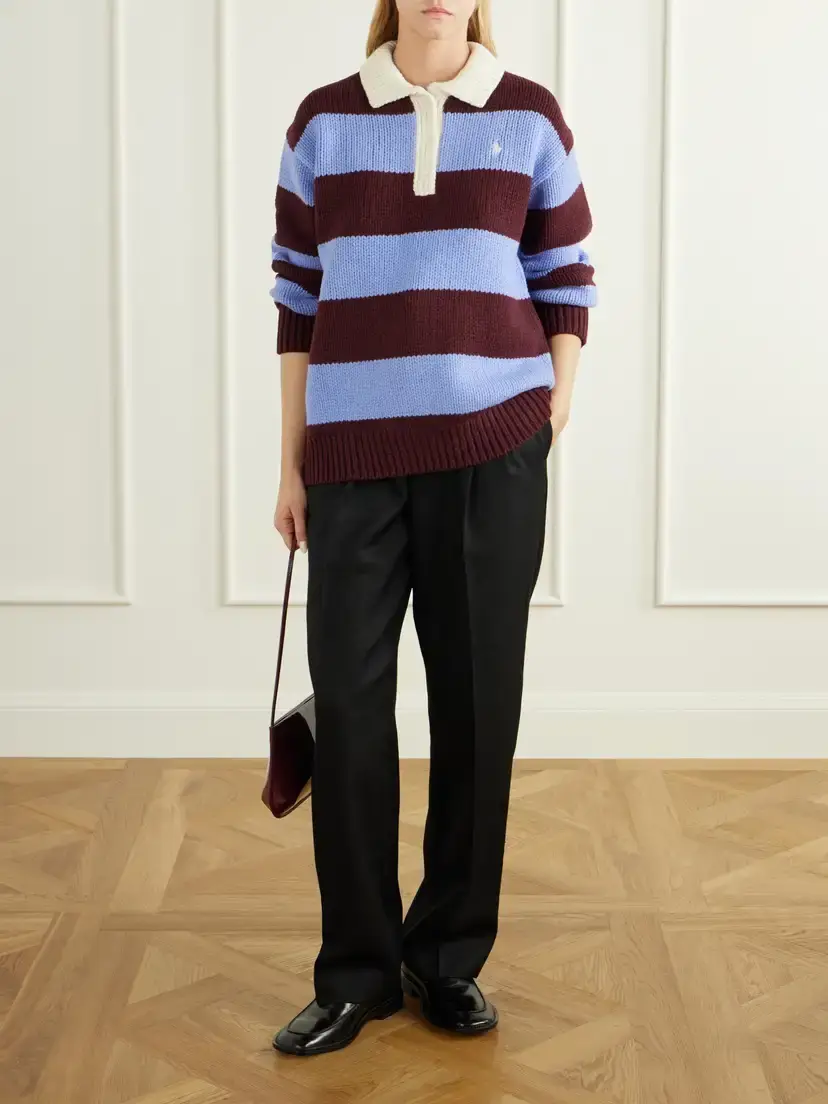 Polo Ralph Lauren Logo-embroidered Striped Wool-blend Polo Sweater | Thumbnail 2 Polo Ralph Lauren Logo-embroidered Striped Wool-blend Polo Sweater | Thumbnail 2
