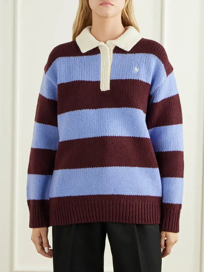 Polo Ralph Lauren Logo-embroidered Striped Wool-blend Polo Sweater | Thumbnail 3 Polo Ralph Lauren Logo-embroidered Striped Wool-blend Polo Sweater | Thumbnail 3