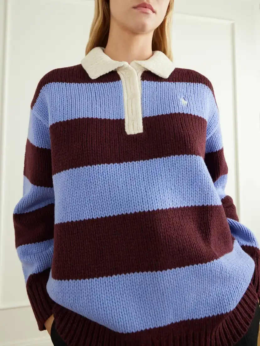 Polo Ralph Lauren Logo-embroidered Striped Wool-blend Polo Sweater | Thumbnail 5 Polo Ralph Lauren Logo-embroidered Striped Wool-blend Polo Sweater | Thumbnail 5