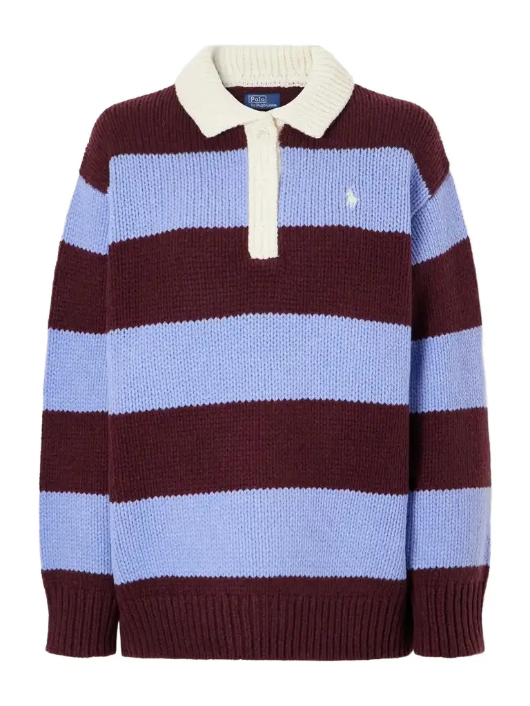Polo Ralph Lauren Logo-embroidered Striped Wool-blend Polo Sweater