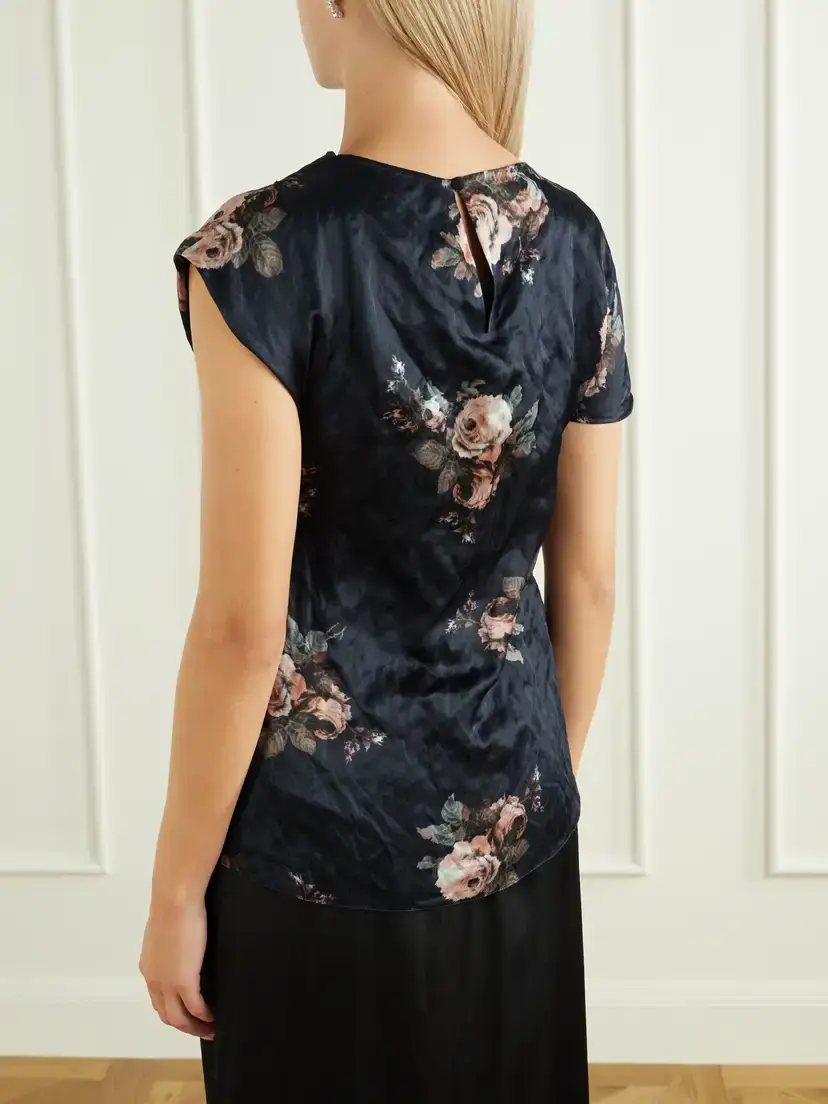 Erdem Asymmetric Draped Floral-print Metallic Crinkled-satin Blouse | Thumbnail 3 Erdem Asymmetric Draped Floral-print Metallic Crinkled-satin Blouse | Thumbnail 3