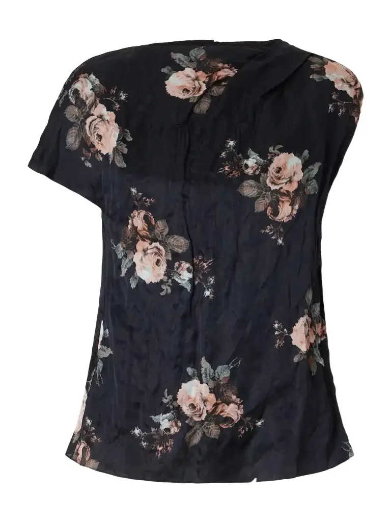 Erdem Asymmetric Draped Floral-print Metallic Crinkled-satin Blouse | Image 1 Erdem Asymmetric Draped Floral-print Metallic Crinkled-satin Blouse | Image 1
