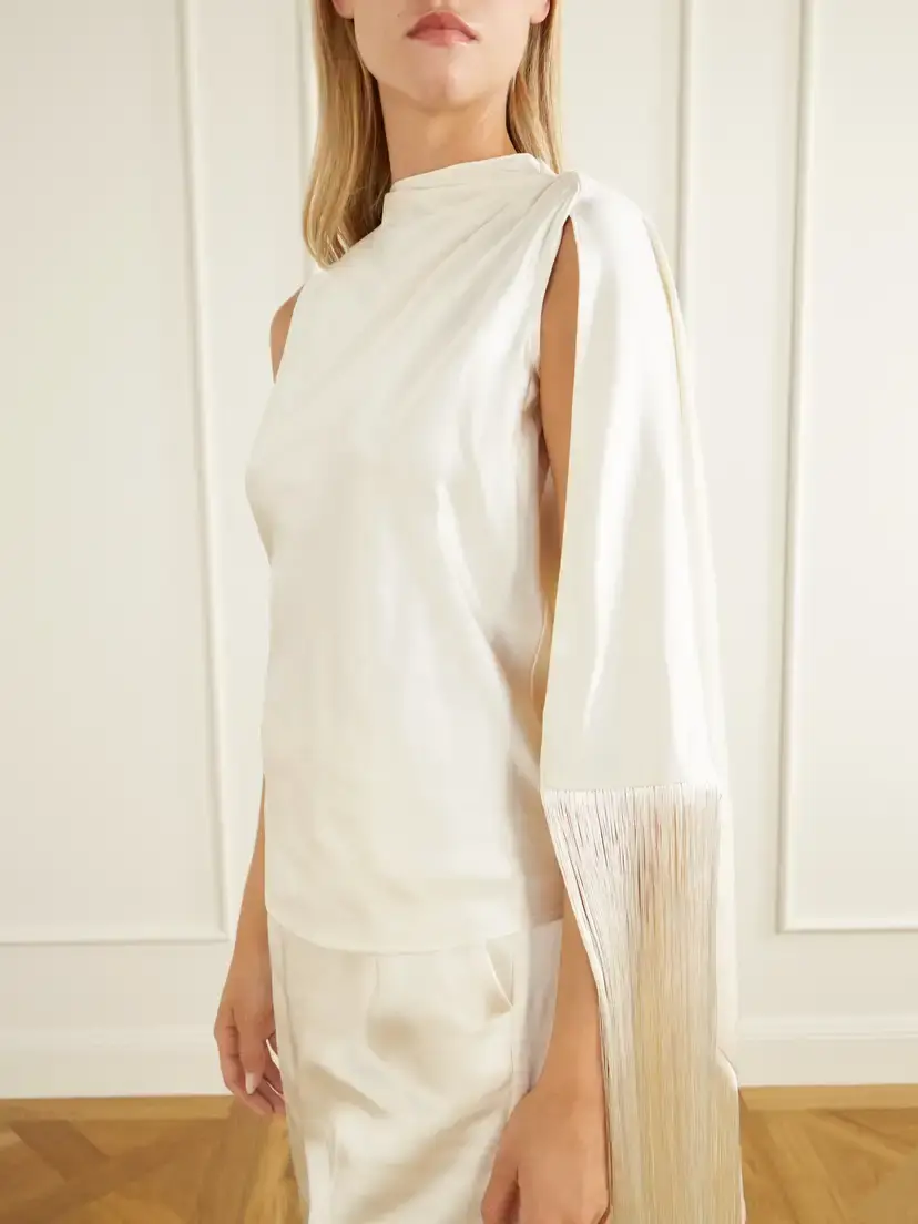 Self-Portrait Asymmetric Fringed Satin Cami | Thumbnail 5 Self-Portrait Asymmetric Fringed Satin Cami | Thumbnail 5