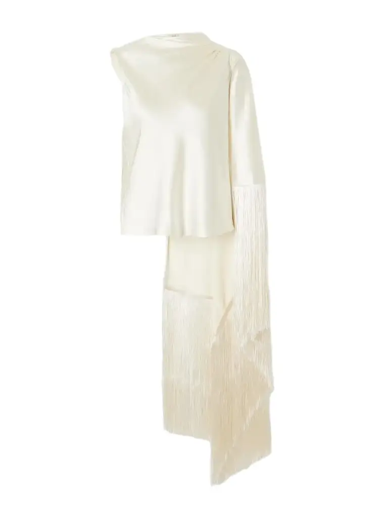 Self-Portrait Asymmetric Fringed Satin Cami