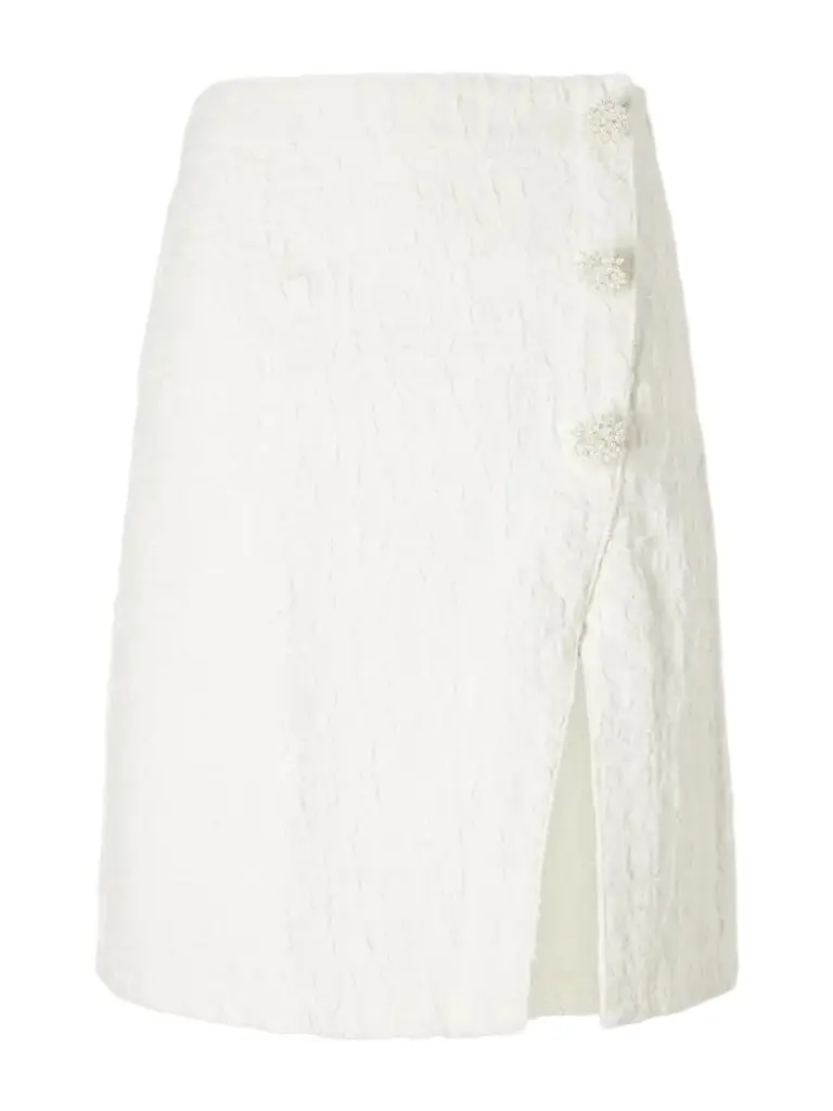 Floral-embellished Denim Midi Skirt Floral-embellished Denim Midi Skirt