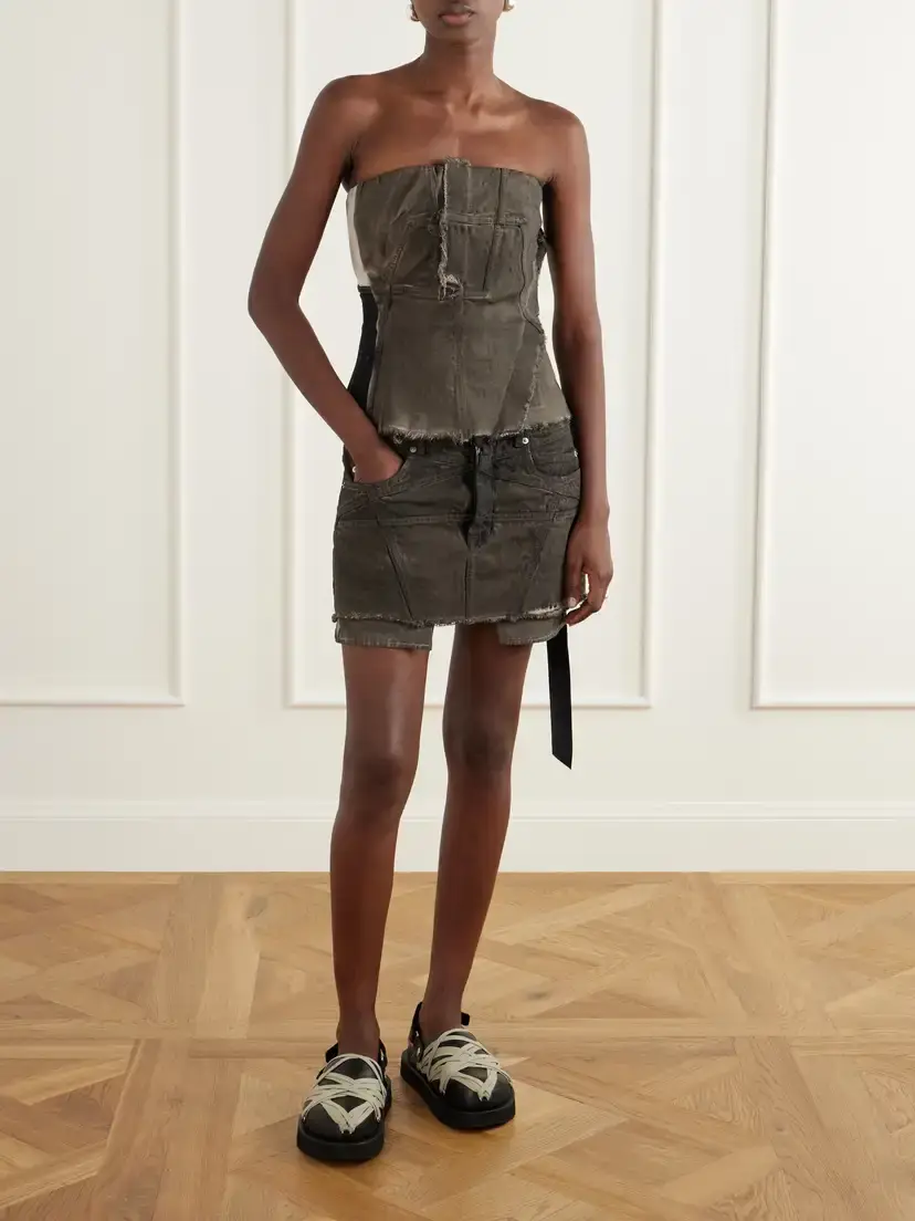 Rick Owens Drkshdw Paneled Frayed Stretch-denim Top | Thumbnail 2 Rick Owens Drkshdw Paneled Frayed Stretch-denim Top | Thumbnail 2