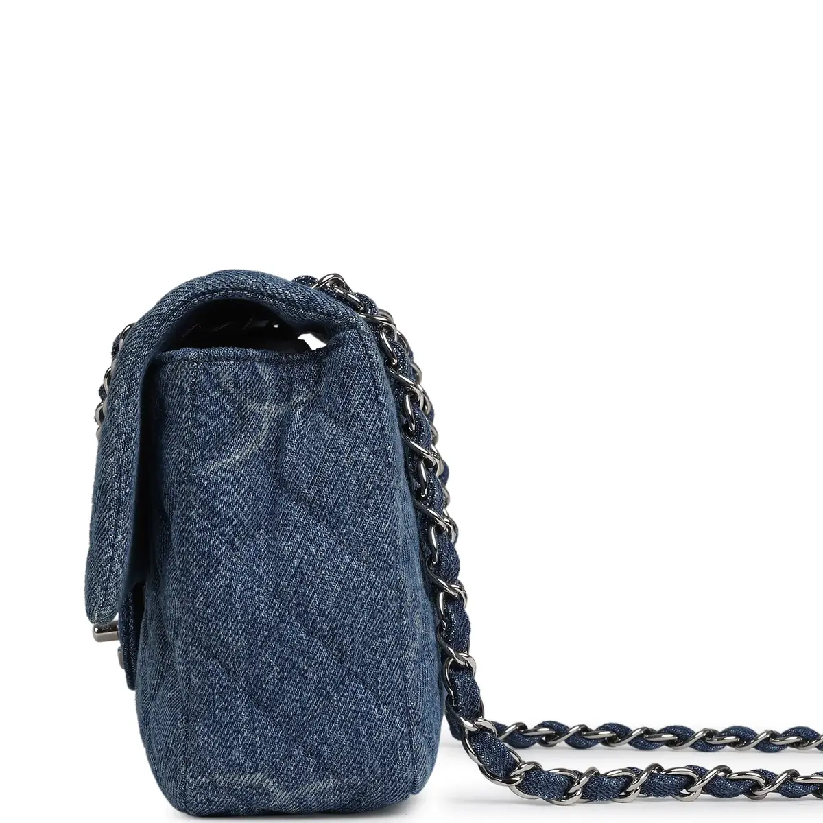 Chanel Pre-owned Chanel Medium Classic "CC Printed" Flap Bag Blue Denim Silver Hardware | Thumbnail 3 Chanel Pre-owned Chanel Medium Classic "CC Printed" Flap Bag Blue Denim Silver Hardware | Thumbnail 3
