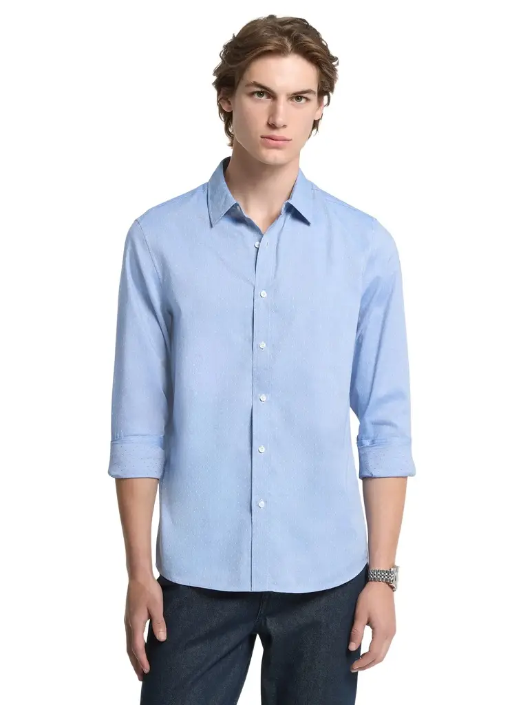 Michael Kors Collection Classic-Fit Printed Cotton Blend Dobby Shirt | Image 1 Michael Kors Collection Classic-Fit Printed Cotton Blend Dobby Shirt | Image 1