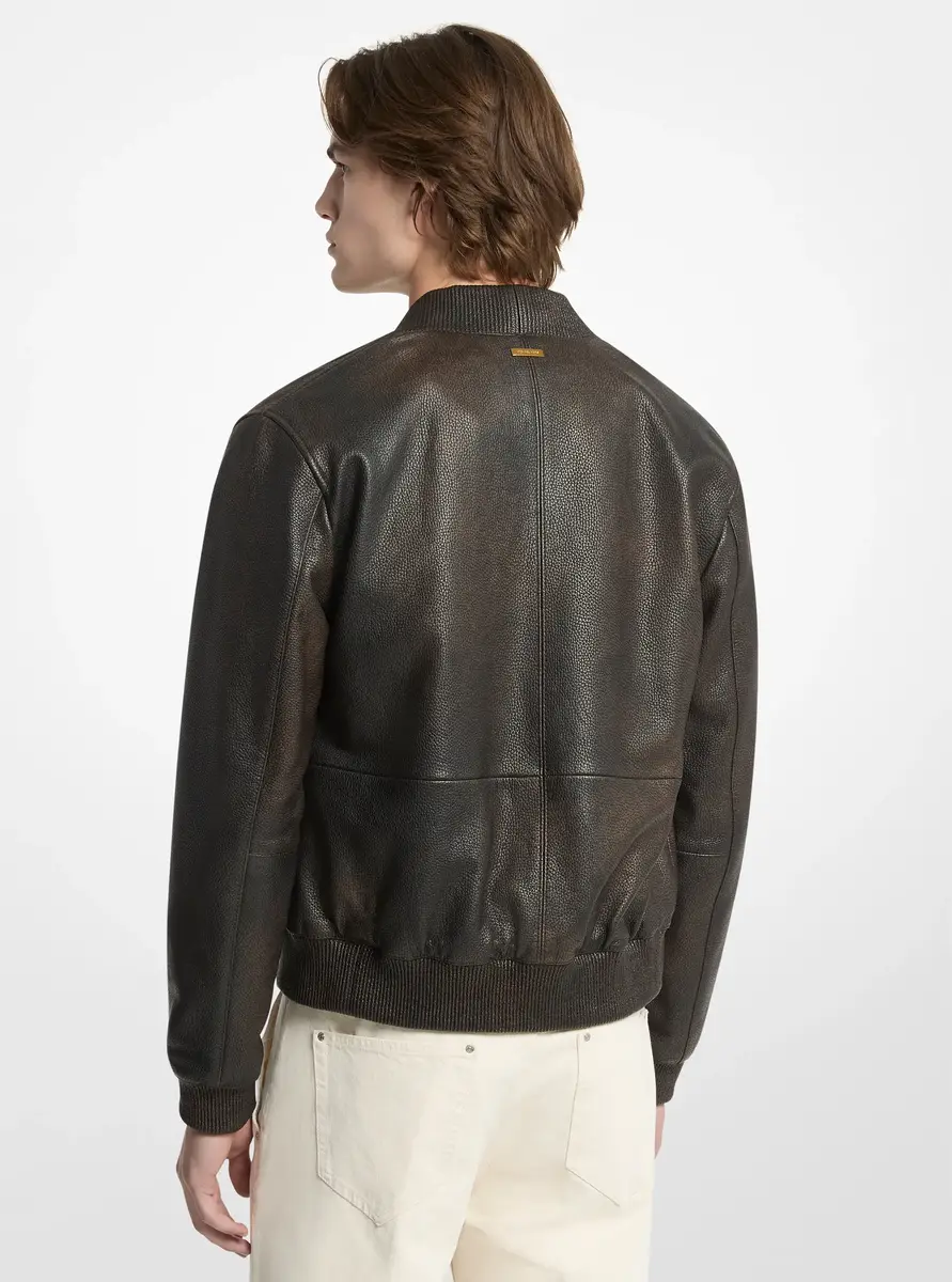 Michael Kors Collection Pebbled Leather Bomber Jacket in Brown | Thumbnail 2