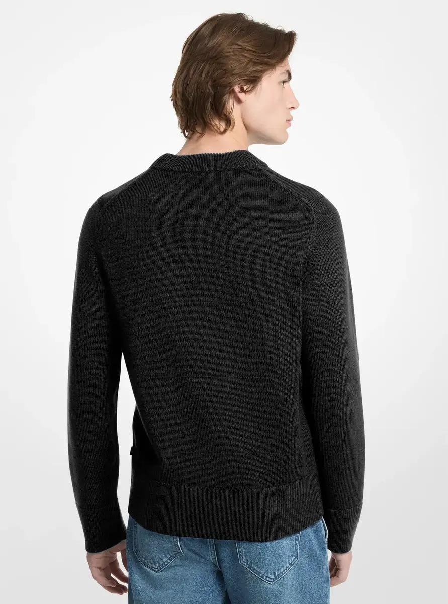 Michael Kors Collection Ribbed Wool Crewneck Sweater in Black | Thumbnail 2 Michael Kors Collection Ribbed Wool Crewneck Sweater in Black | Thumbnail 2