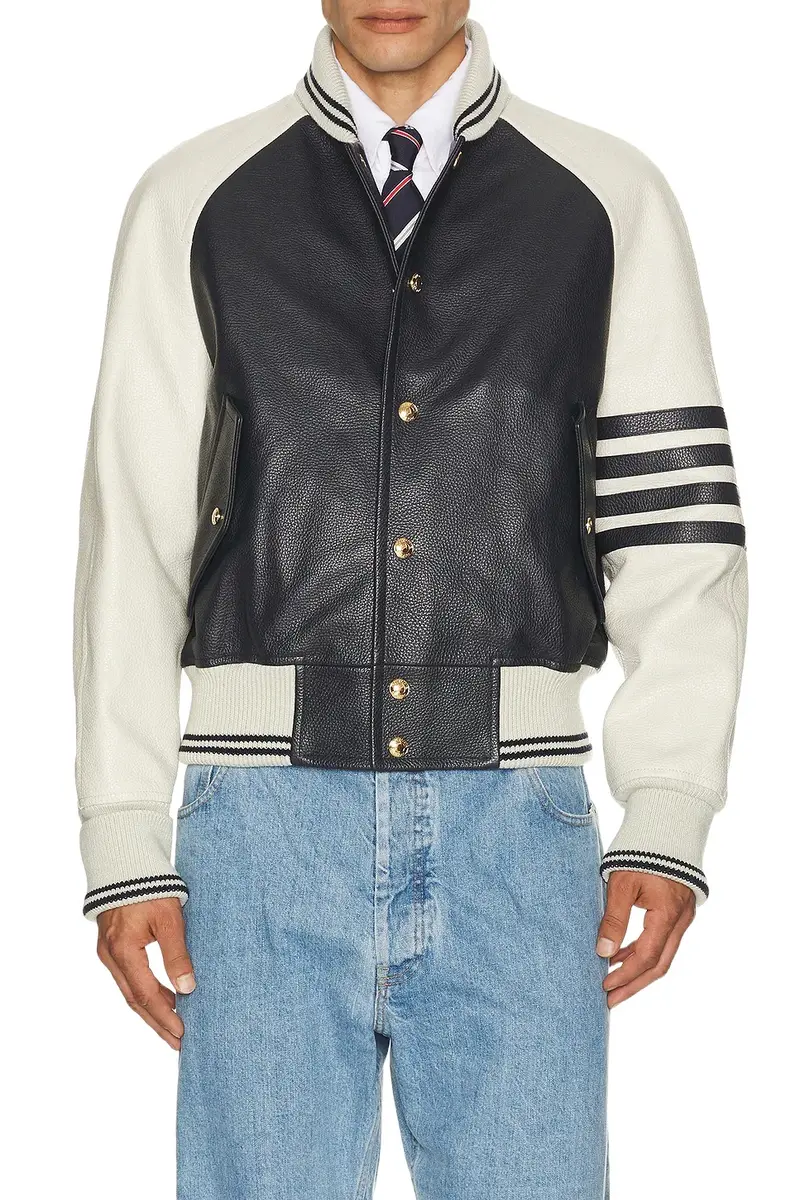 Thom Browne Oversized Raglan Sleeve Leather Jacket