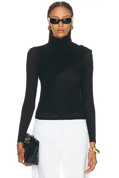ENZA COSTA Sheer Cashmere Jersey Bandana Turtleneck Top | Image 1 ENZA COSTA Sheer Cashmere Jersey Bandana Turtleneck Top | Image 1